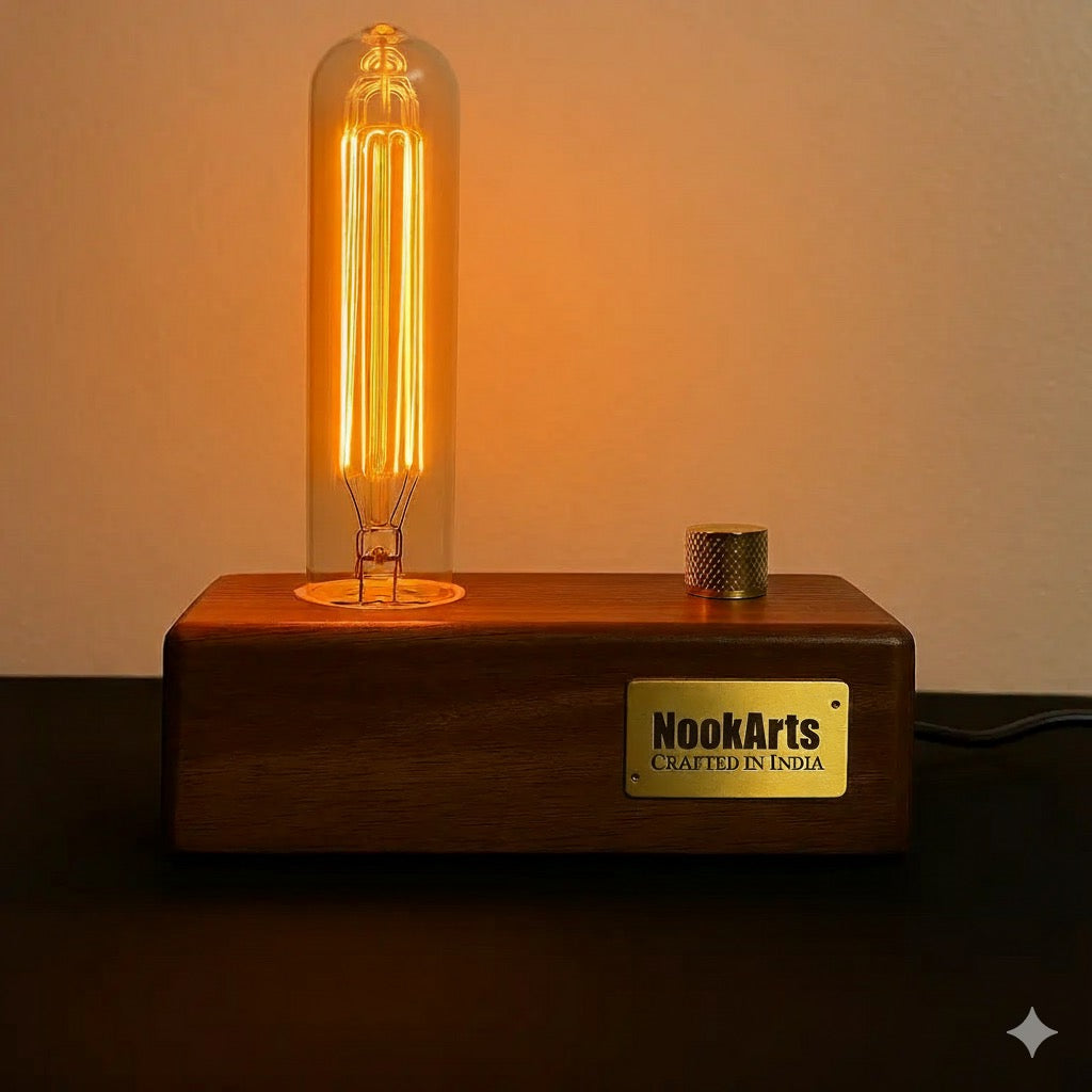 Tall Edison Bulb with Brass Dimmer | Rosewood Vintage Table Lamp | Handcrafted