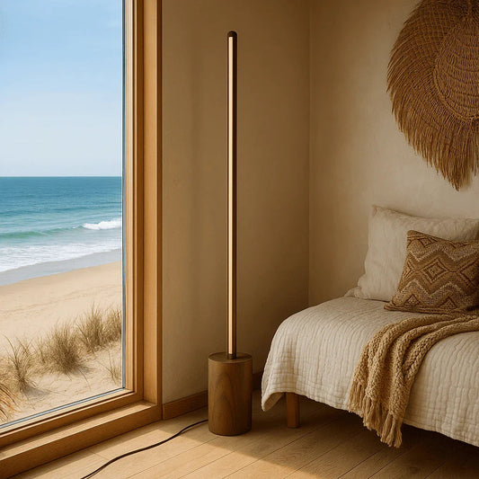 Minimalist Wooden Floor Lamp – Sleek Cylindrical Rod Design - Rosewood - NixWoods