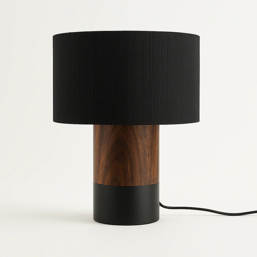 Dual-Tone Rosewood Table Lamp – Half Black with Black Shade - NixWoods