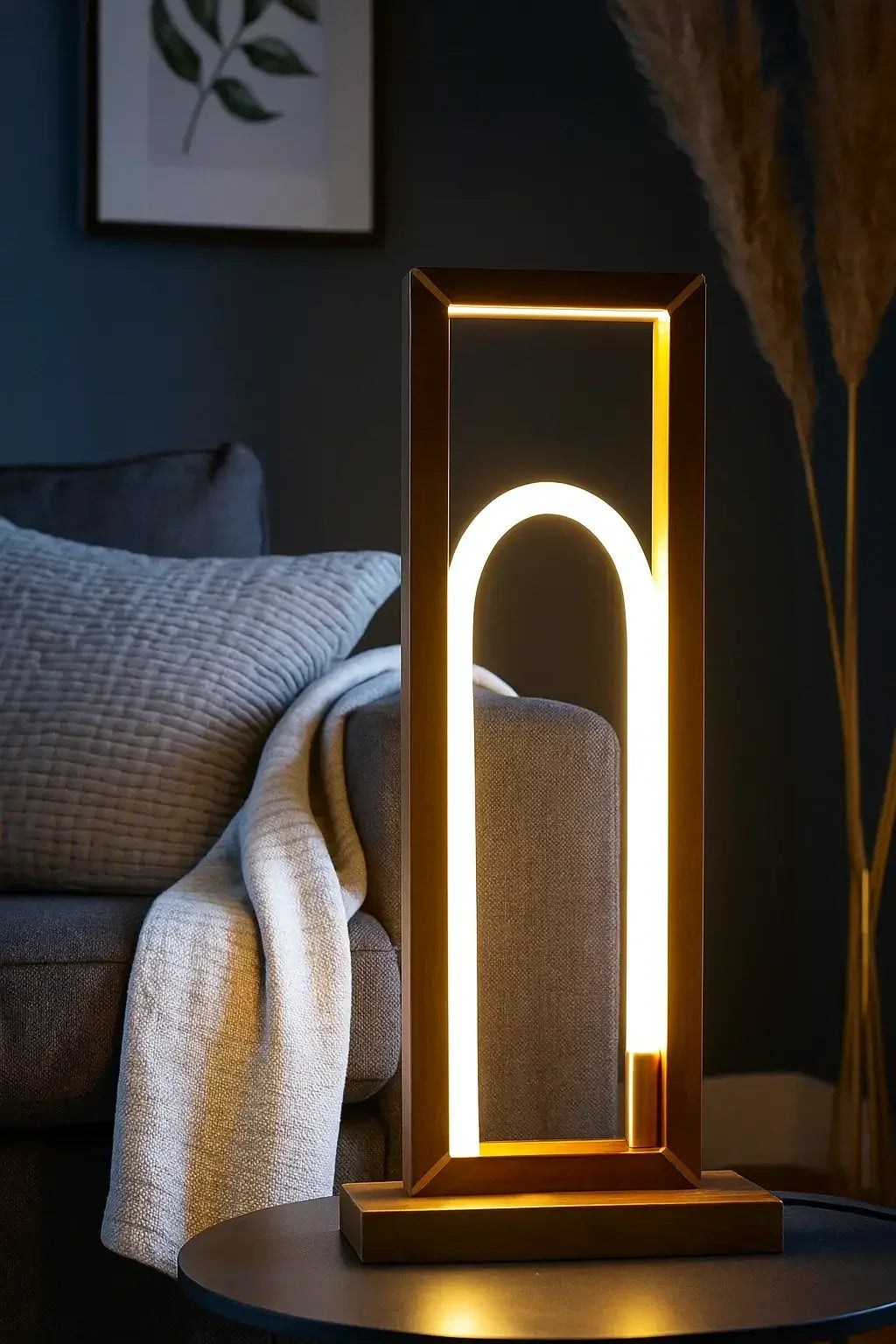 Teak Wood Floor Lamp - 360° Silicone – Modern Arch LED Light with Remote Control - NixWoods