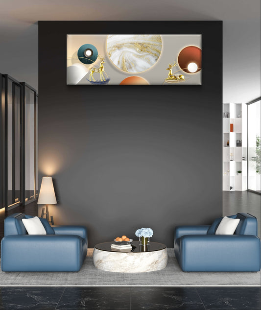 Golden Harmony – Abstract Deer & Sphere Wall Art