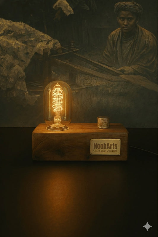 Rosewood Vintage Table Lamp – Handcrafted Design with Brass Dimmer & Edison Bulb
