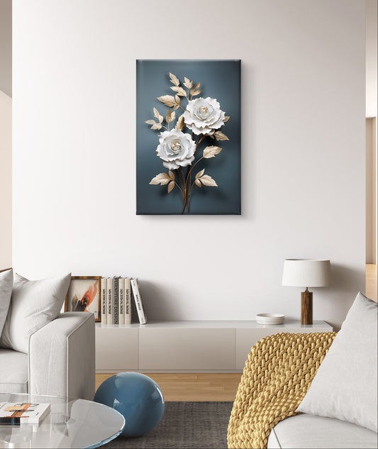 Ivory Roses in Gold – Luxe Botanical Wall Art
