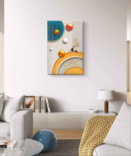 Golden Grace: Abstract Deer & Sphere Harmony Wall Art