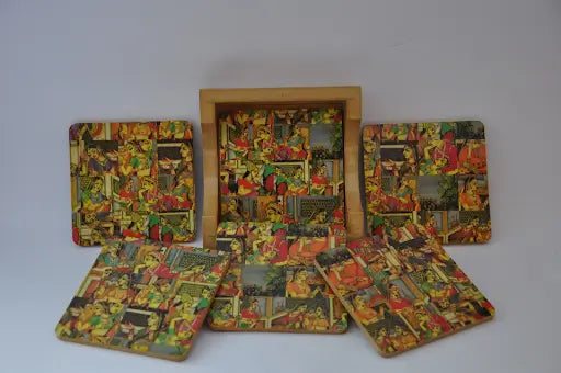 Raja Rani Wooden Decoupage Coaster Set