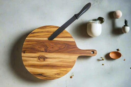 Round Teak Wood Pizza Board – Serve & Slice with Ease - NixWoods