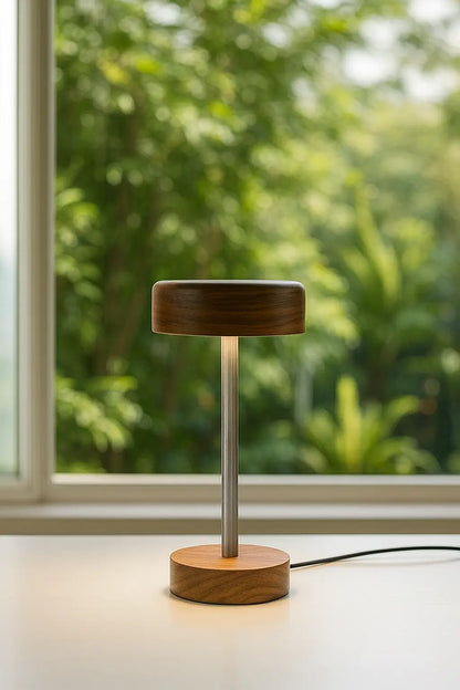 Rosewood & Stainless Steel LED Table Lamp – Modern Minimalist Elegance