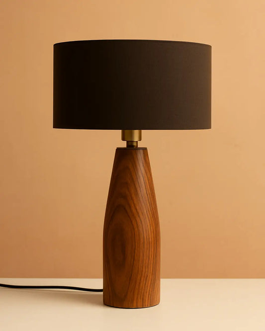 Rosewood Table Lamp with Black Fabric Shade – Modern Minimalist Wooden Lighting for Living Room & Bedroom - NixWoods