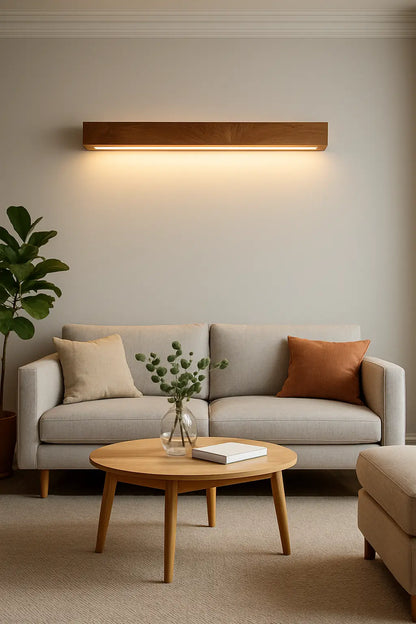 Sheesham Wood Wall Light 40 inches – Minimal Linear LED Sconce for Living Room & Modern Interiors - NixWoods