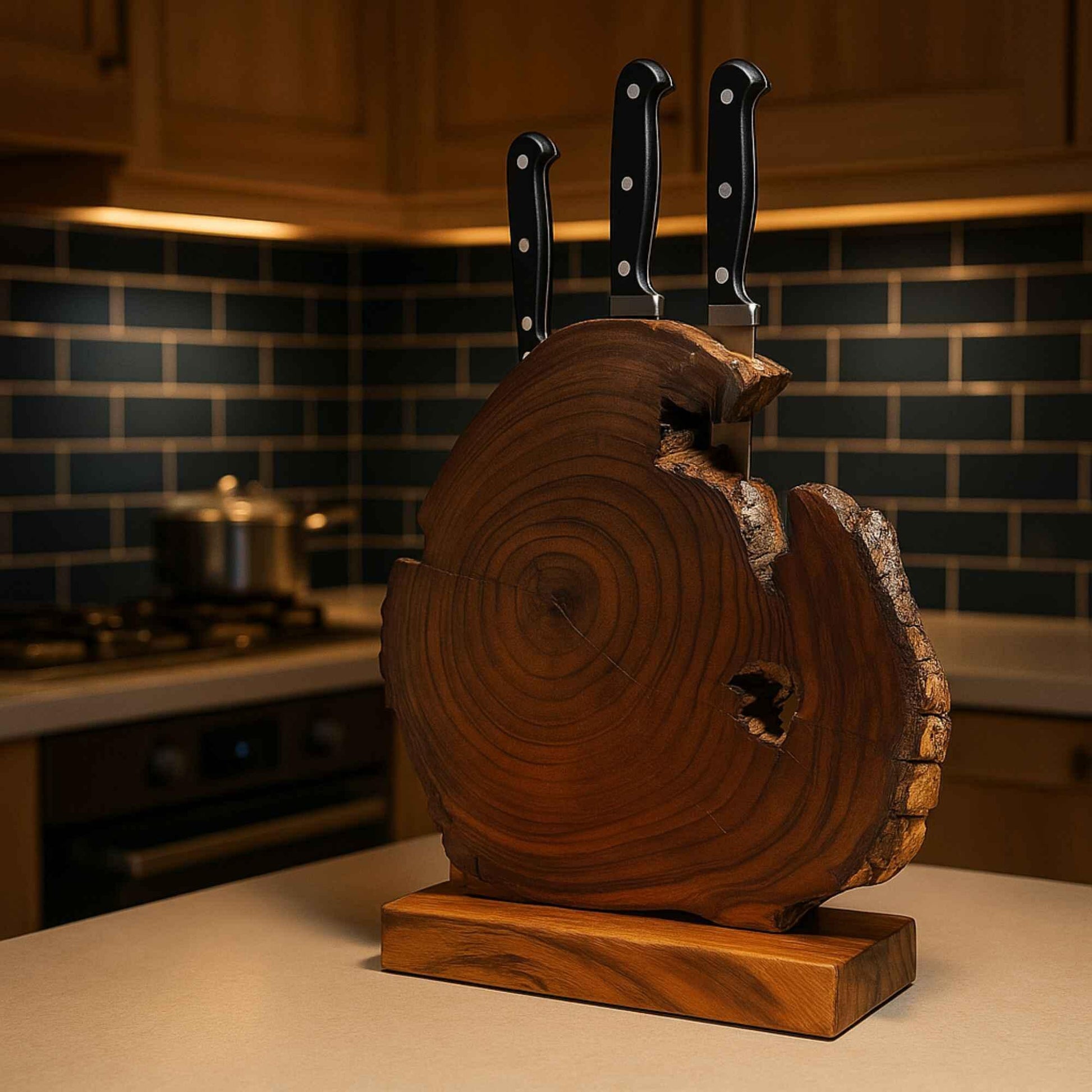 Live Edge Magnetic Knife Block – Natural Wood Stand for Kitchen Storage & Display - NixWoods