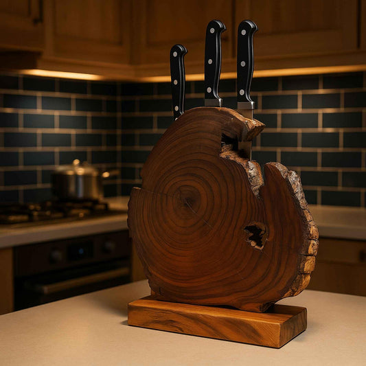 Live Edge Magnetic Knife Block – Natural Wood Stand for Kitchen Storage & Display - NixWoods