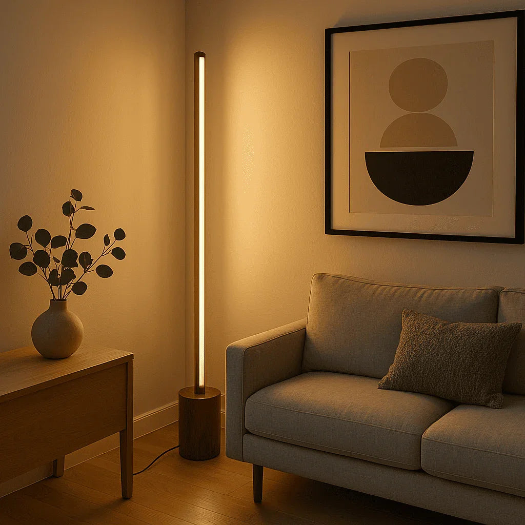 Minimalist Wooden Floor Lamp – Sleek Cylindrical Rod Design - Rosewood - NixWoods