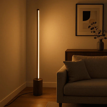 Minimalist Wooden Floor Lamp – Sleek Cylindrical Rod Design - Rosewood - NixWoods