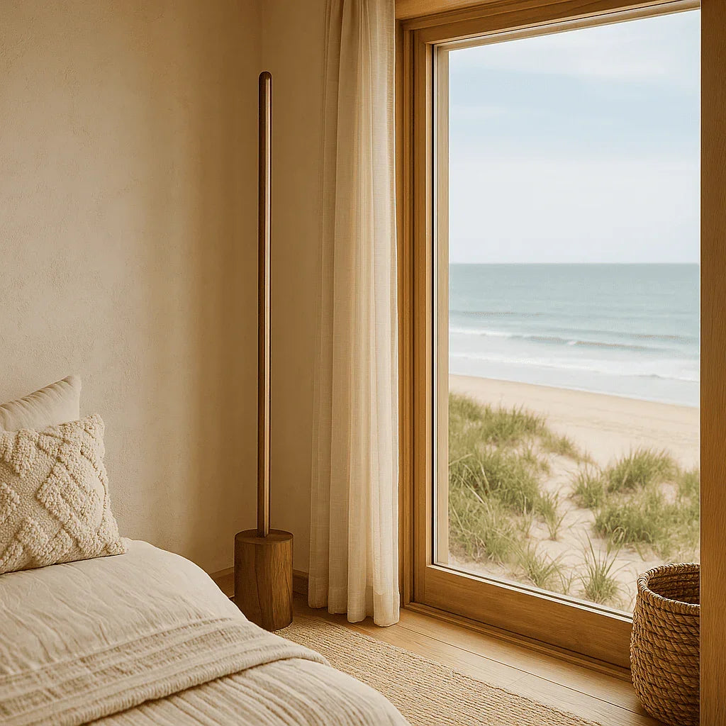 Minimalist Wooden Floor Lamp – Sleek Cylindrical Rod Design - Rosewood - NixWoods