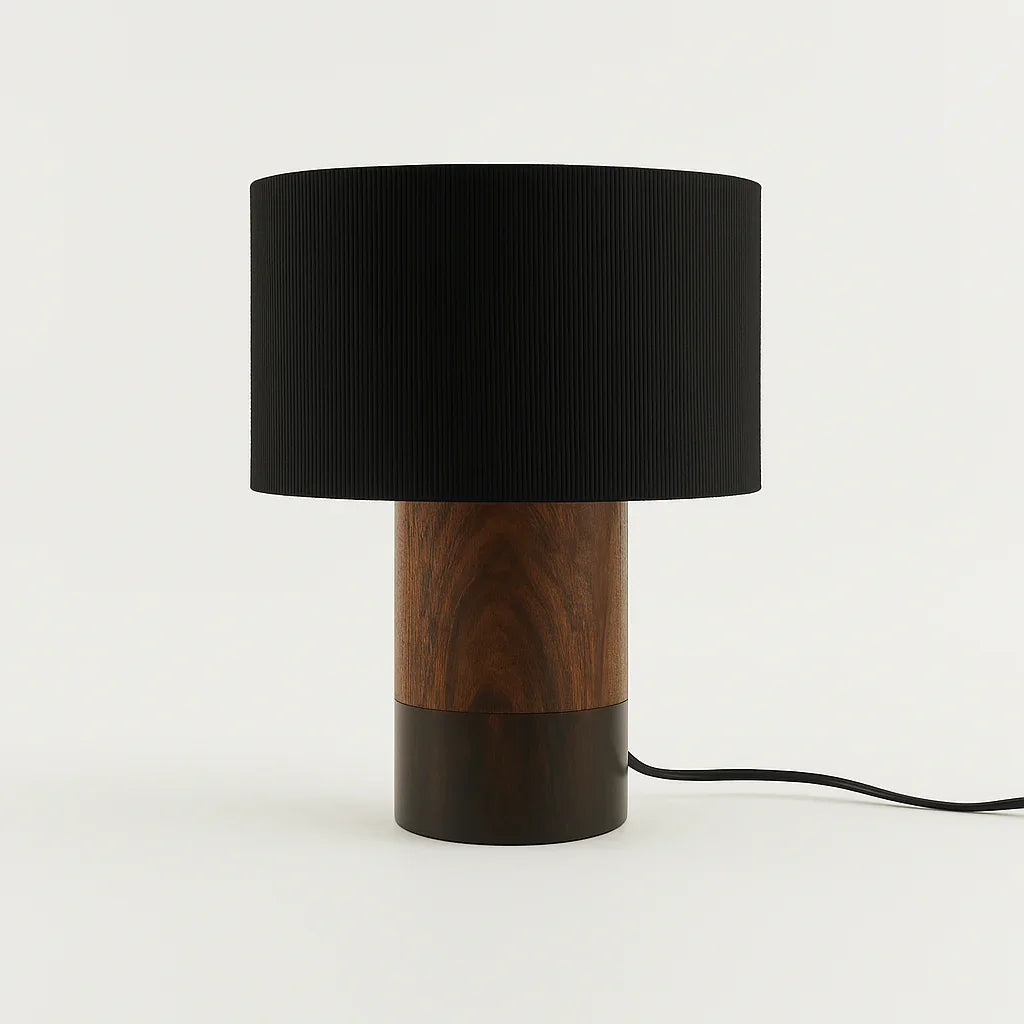 Dual-Tone Rosewood Table Lamp – Half Black with Black Shade - NixWoods