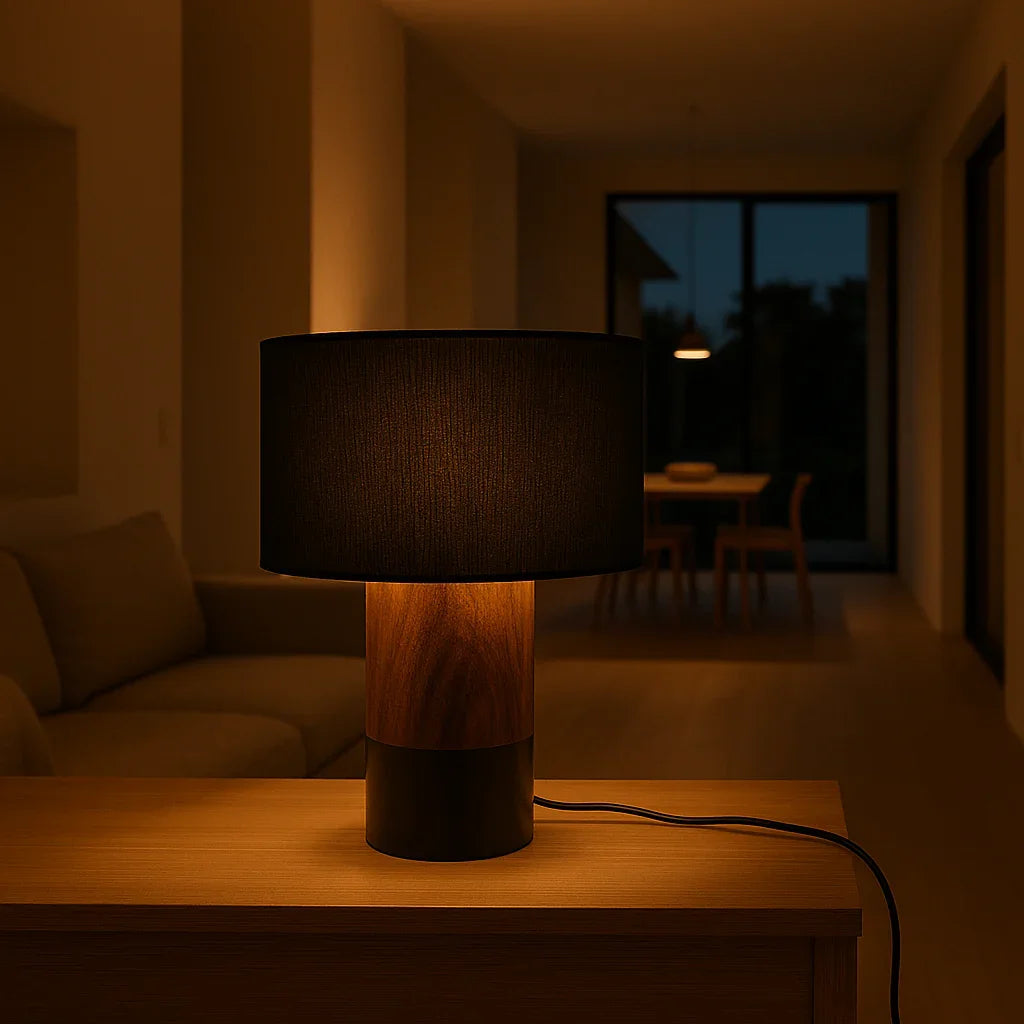 Dual-Tone Rosewood Table Lamp – Half Black with Black Shade - NixWoods