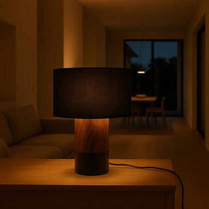 Dual-Tone Rosewood Table Lamp – Half Black with Black Shade - NixWoods