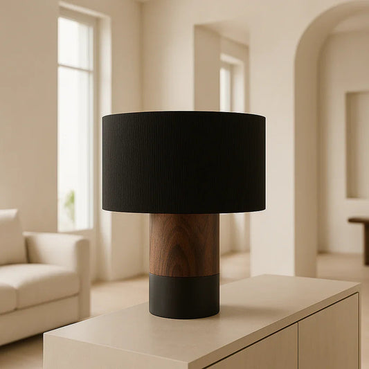 Dual-Tone Rosewood Table Lamp – Half Black with Black Shade - NixWoods