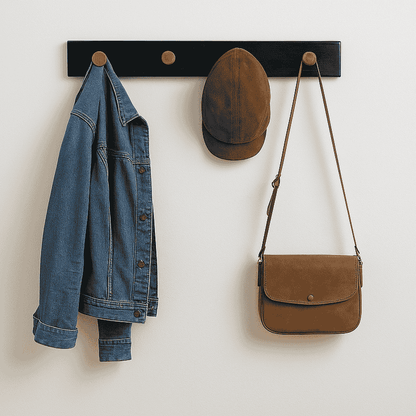 Black Base Teak Wall Hook Rack – Modern & Sturdy Hanger - NixWoods