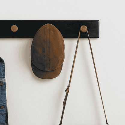 Black Base Teak Wall Hook Rack – Modern & Sturdy Hanger - NixWoods