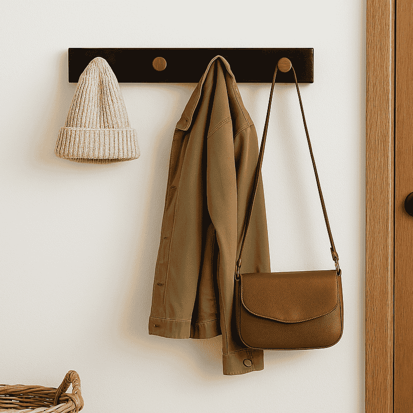 Black Base Teak Wall Hook Rack – Modern & Sturdy Hanger - NixWoods