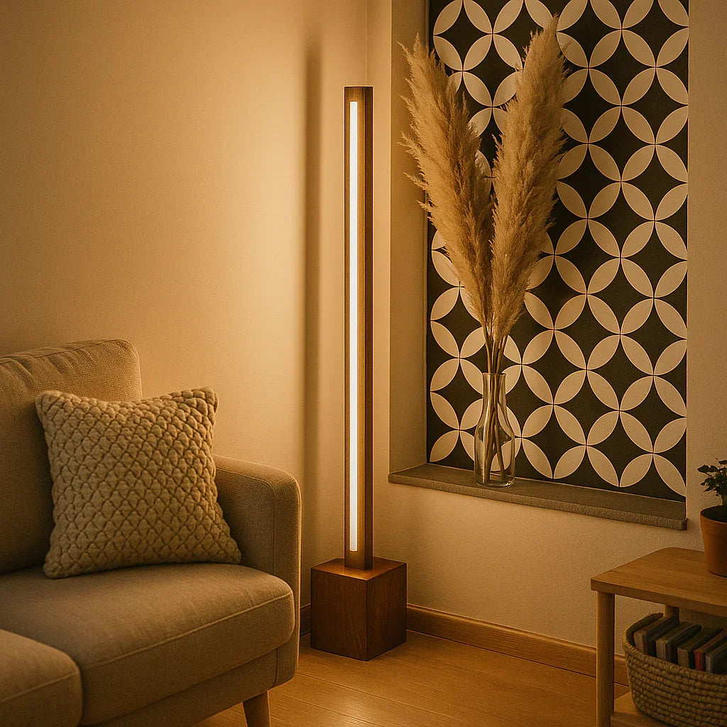 Minimalist Wooden Floor Lamp – Modern Square Rod Structure - NixWoods