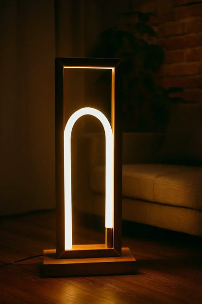Teak Wood Floor Lamp - 360° Silicone – Modern Arch LED Light with Remote Control - NixWoods