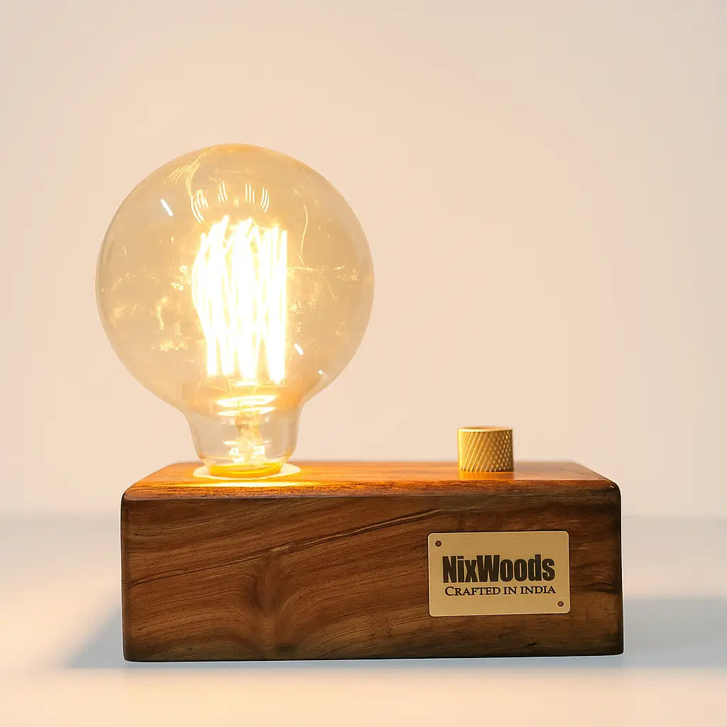 Globe Edison Bulb with Brass Dimmer | Rosewood Vintage Table Lamp | Handcrafted - NixWoods