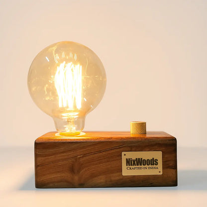 Globe Edison Bulb with Brass Dimmer | Rosewood Vintage Table Lamp | Handcrafted - NixWoods