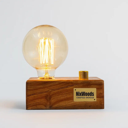 Globe Edison Bulb with Brass Dimmer | Rosewood Vintage Table Lamp | Handcrafted - NixWoods