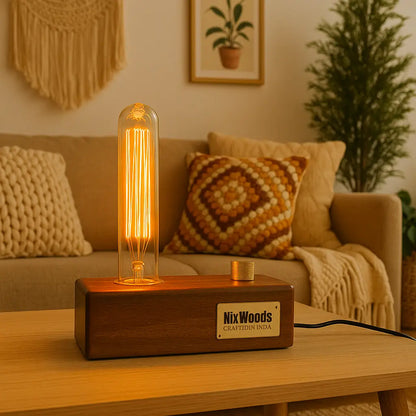 Tall Edison Bulb with Brass Dimmer | Rosewood Vintage Table Lamp | Handcrafted - NixWoods