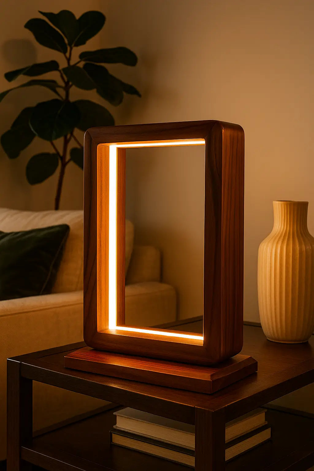 Aurora Frame Lamp – Handcrafted Rosewood Glow - NixWoods