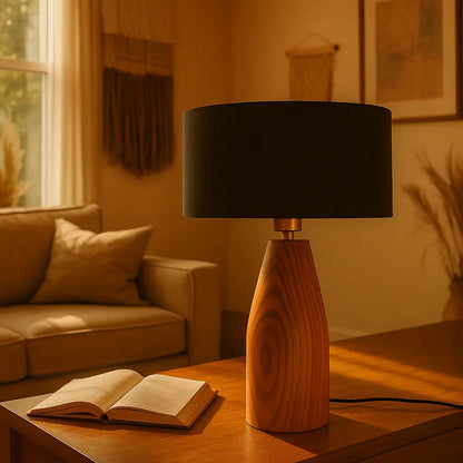 Rosewood Table Lamp with Black Fabric Shade – Modern Minimalist Wooden Lighting for Living Room & Bedroom - NixWoods