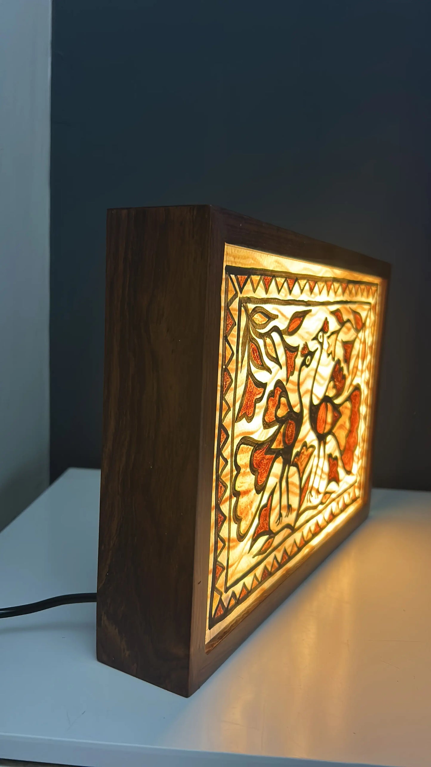 Sohrai Art Peacock Lamp – Handcrafted Tribal Elegance