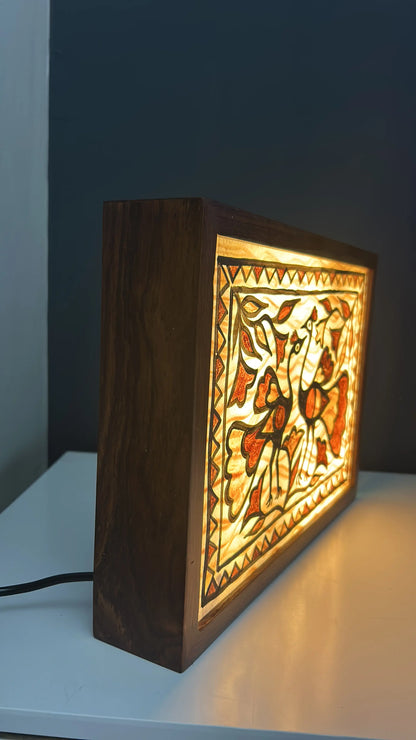 Sohrai Art Peacock Lamp – Handcrafted Tribal Elegance