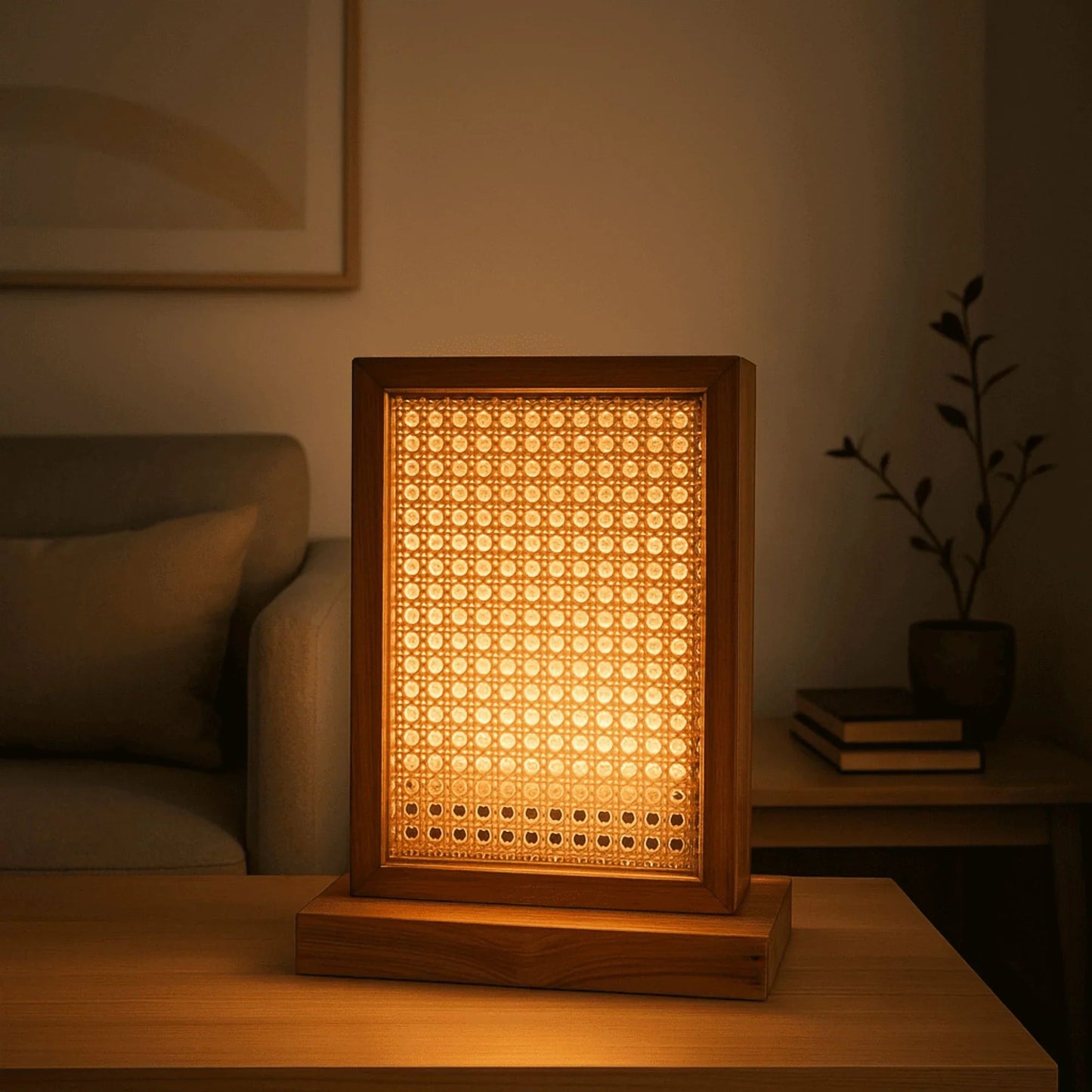 Teak Wood & Cane Table Lamp – Handcrafted Boho Table Light for Warm Ambient Interiors - NixWoods