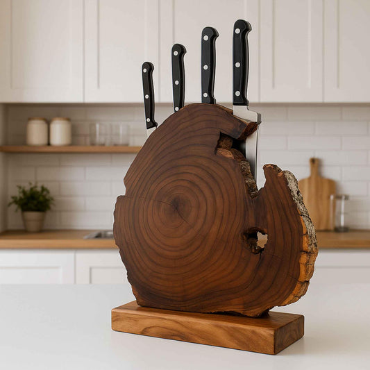 Live Edge Magnetic Knife Block – Natural Wood Stand for Kitchen Storage & Display - NixWoods