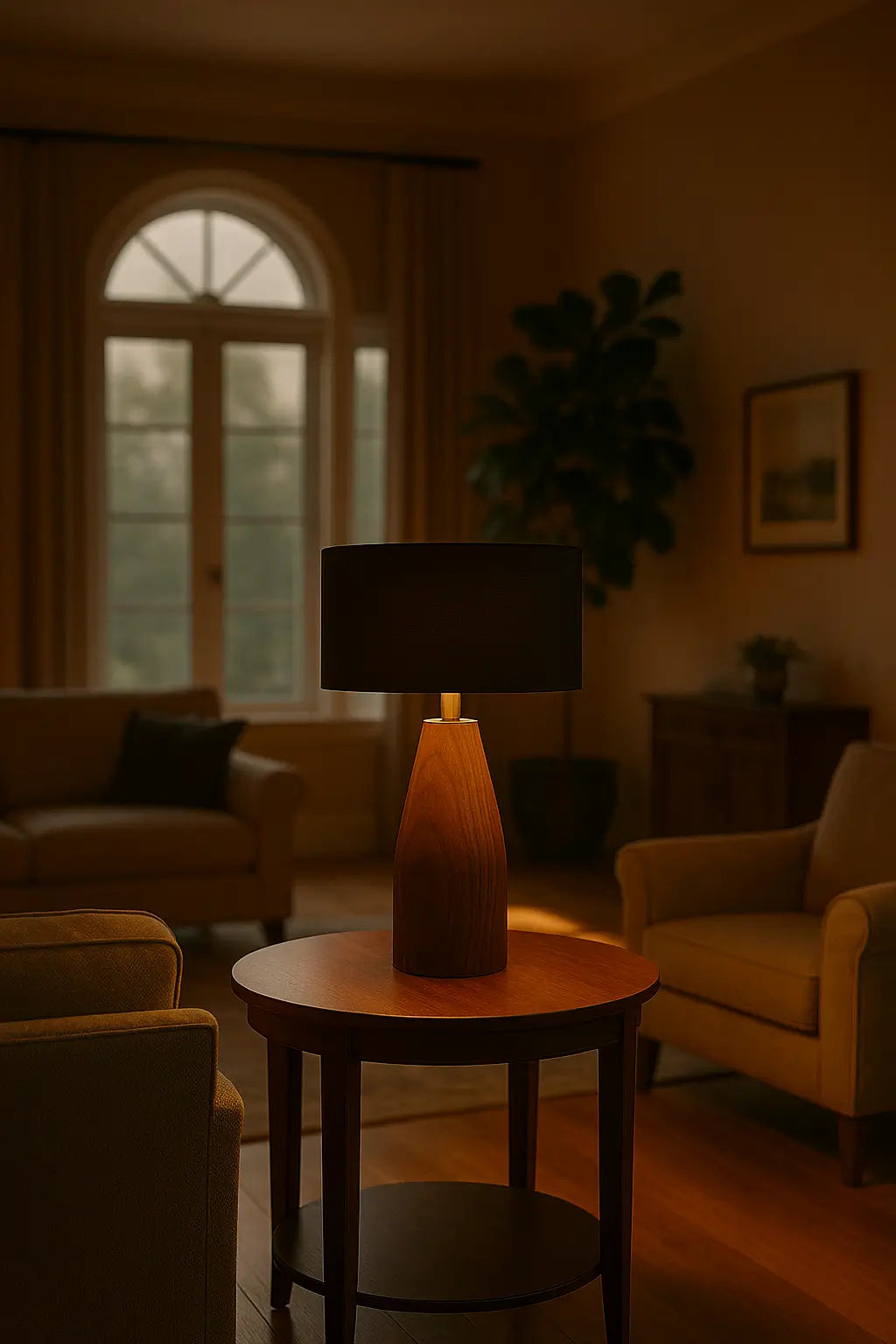 Rosewood Table Lamp with Black Fabric Shade – Modern Minimalist Wooden Lighting for Living Room & Bedroom - NixWoods