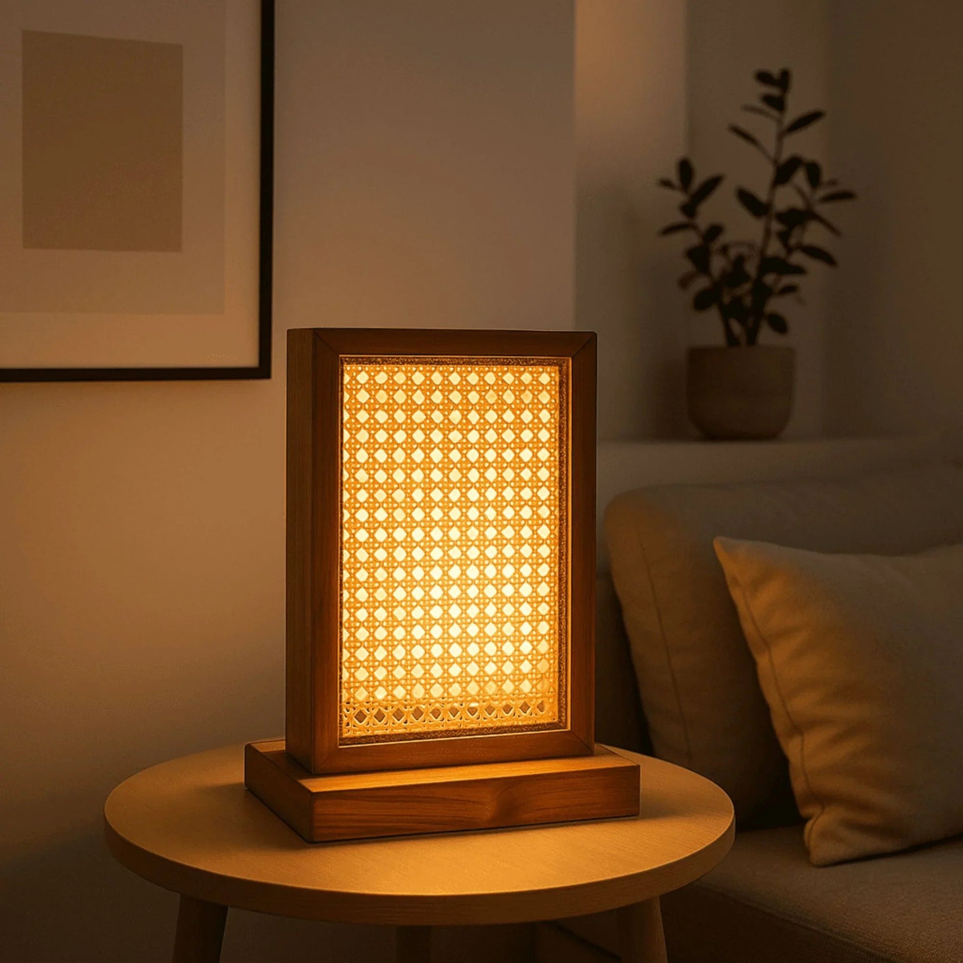 Teak Wood & Cane Table Lamp – Handcrafted Boho Table Light for Warm Ambient Interiors - NixWoods