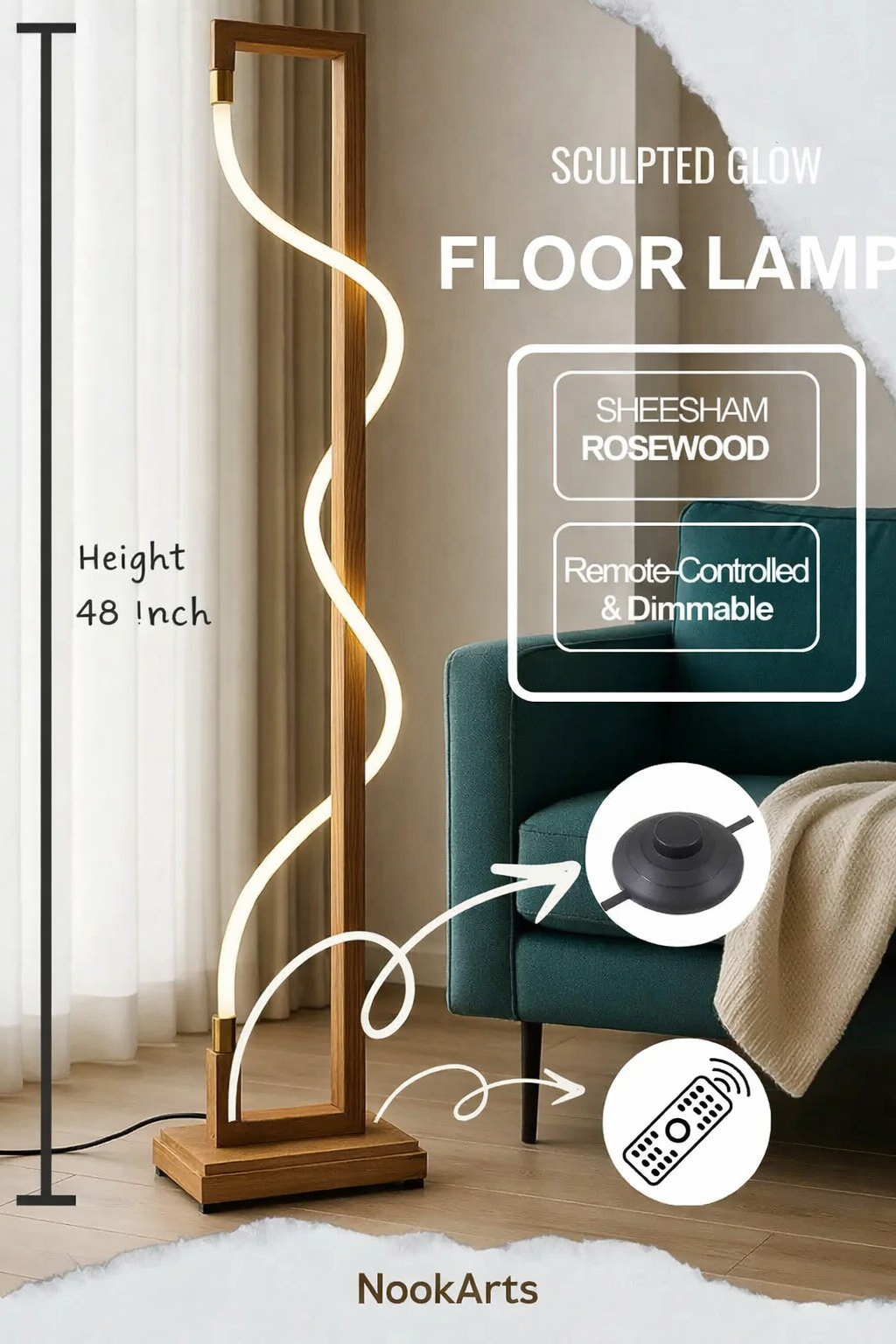 Unique Standing Lamp | Sculpted Glow Rosewood Wood Floor Lamp – Handcrafted Designer Lighting