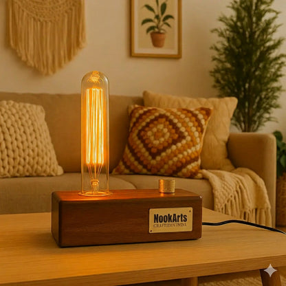 Tall Edison Bulb with Brass Dimmer | Rosewood Vintage Table Lamp | Handcrafted