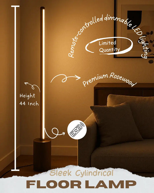 Handcrafted Rosewood Floor Lamp – Sleek Cylindrical Wooden Rod