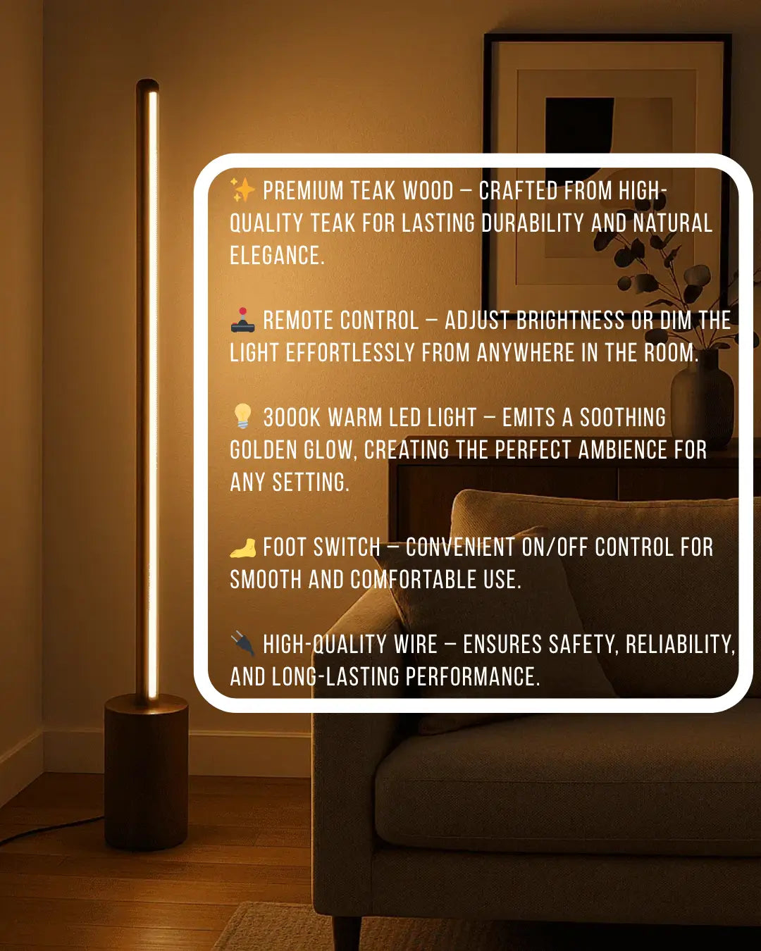 Handcrafted Rosewood Floor Lamp – Sleek Cylindrical Wooden Rod