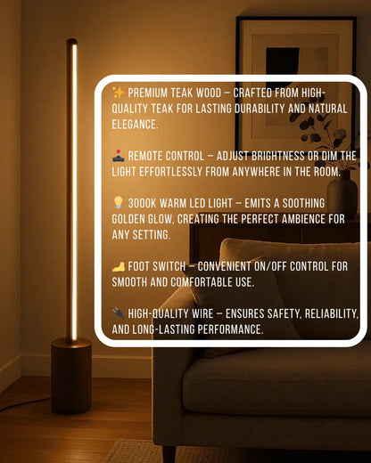 Handcrafted Rosewood Floor Lamp – Sleek Cylindrical Wooden Rod