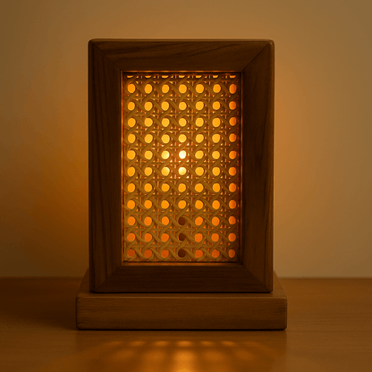 Teak Wood & Cane Glow Box Lamp – Warm Ambient Lighting with Handmade Craftsmanship