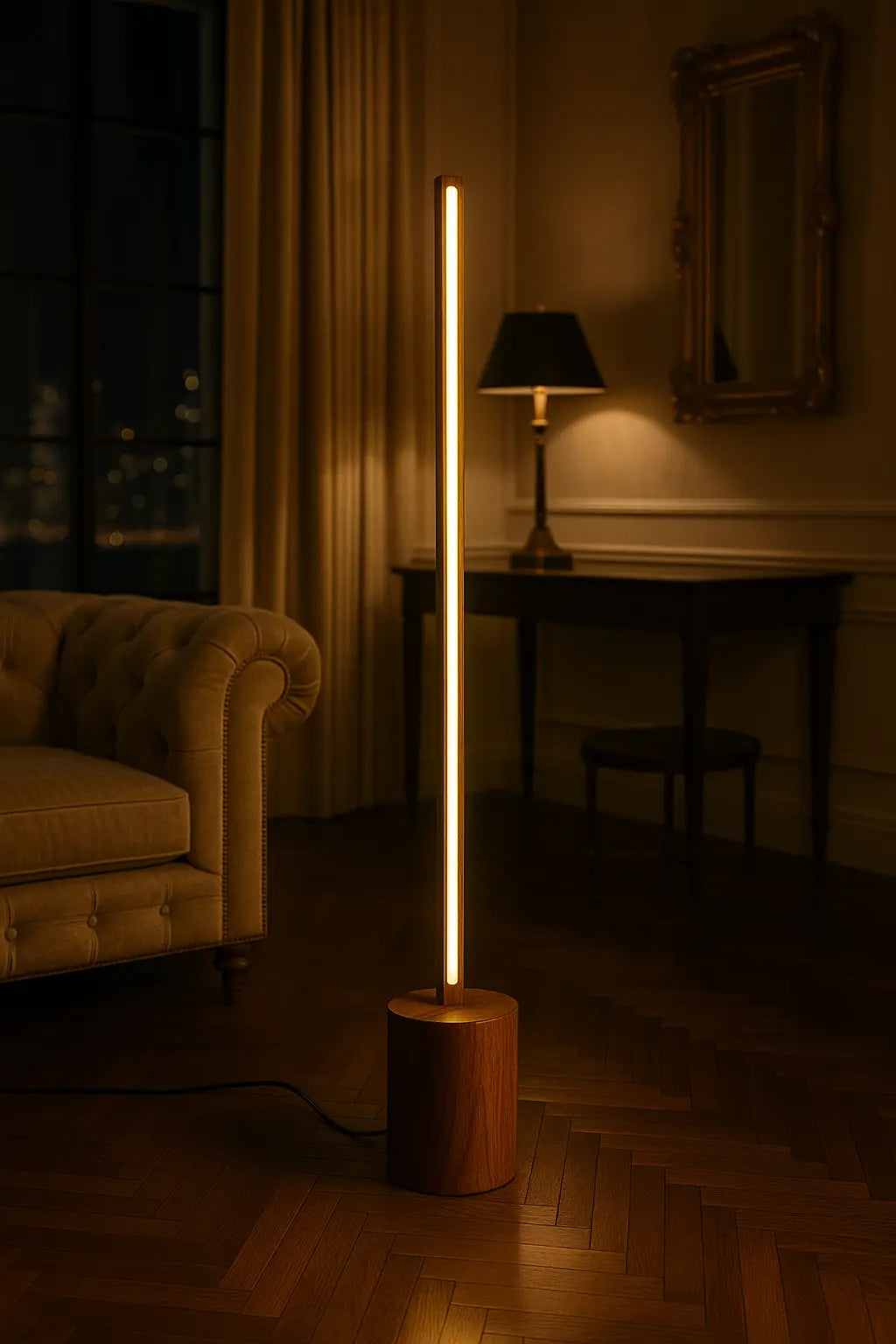 Tall Wooden Floor Lamp – Sleek Cylindrical Rod Design - 60 Inch - NixWoods