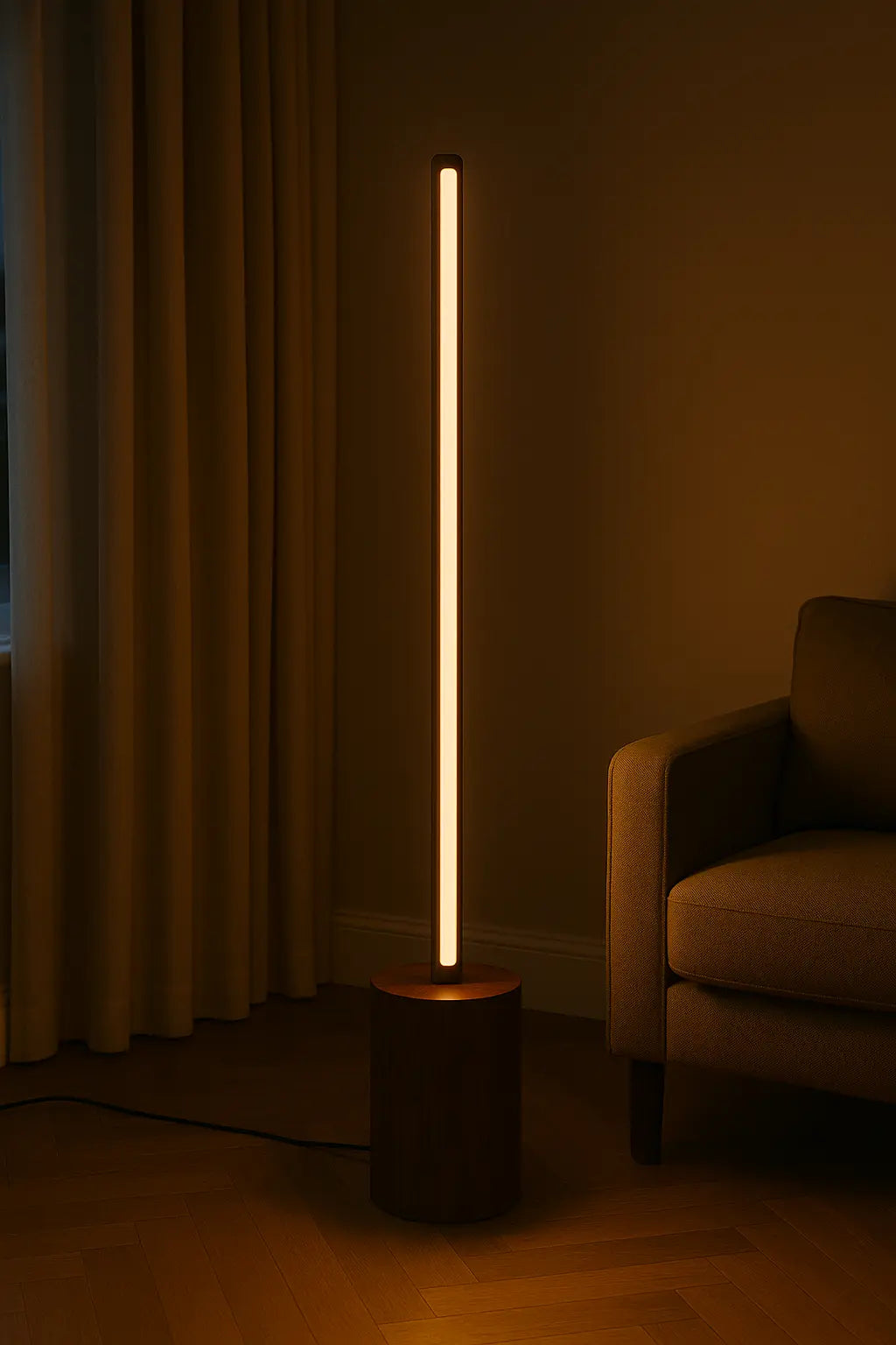 Tall Wooden Floor Lamp – Sleek Cylindrical Rod Design - 60 Inch - NixWoods