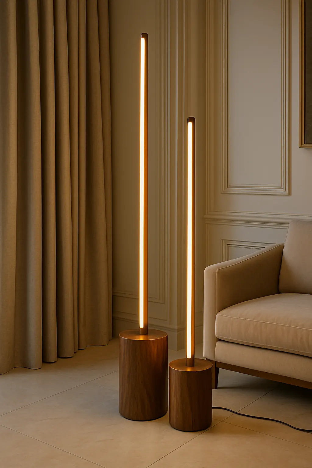 Tall Wooden Floor Lamp – Sleek Cylindrical Rod Design - 60 Inch - NixWoods