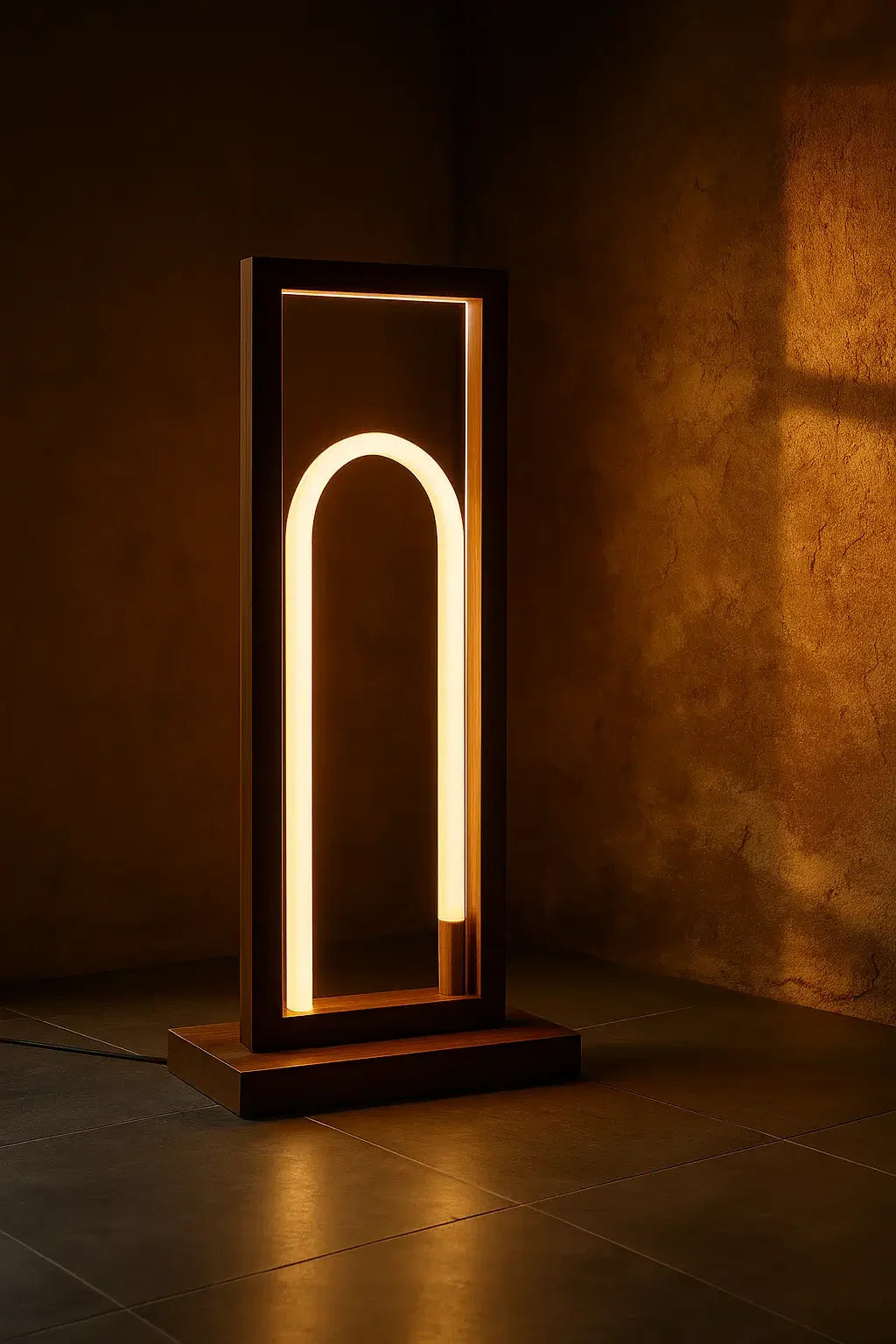 Teak Wood Floor Lamp - 360° Silicone – Modern Arch LED Light with Remote Control - NixWoods