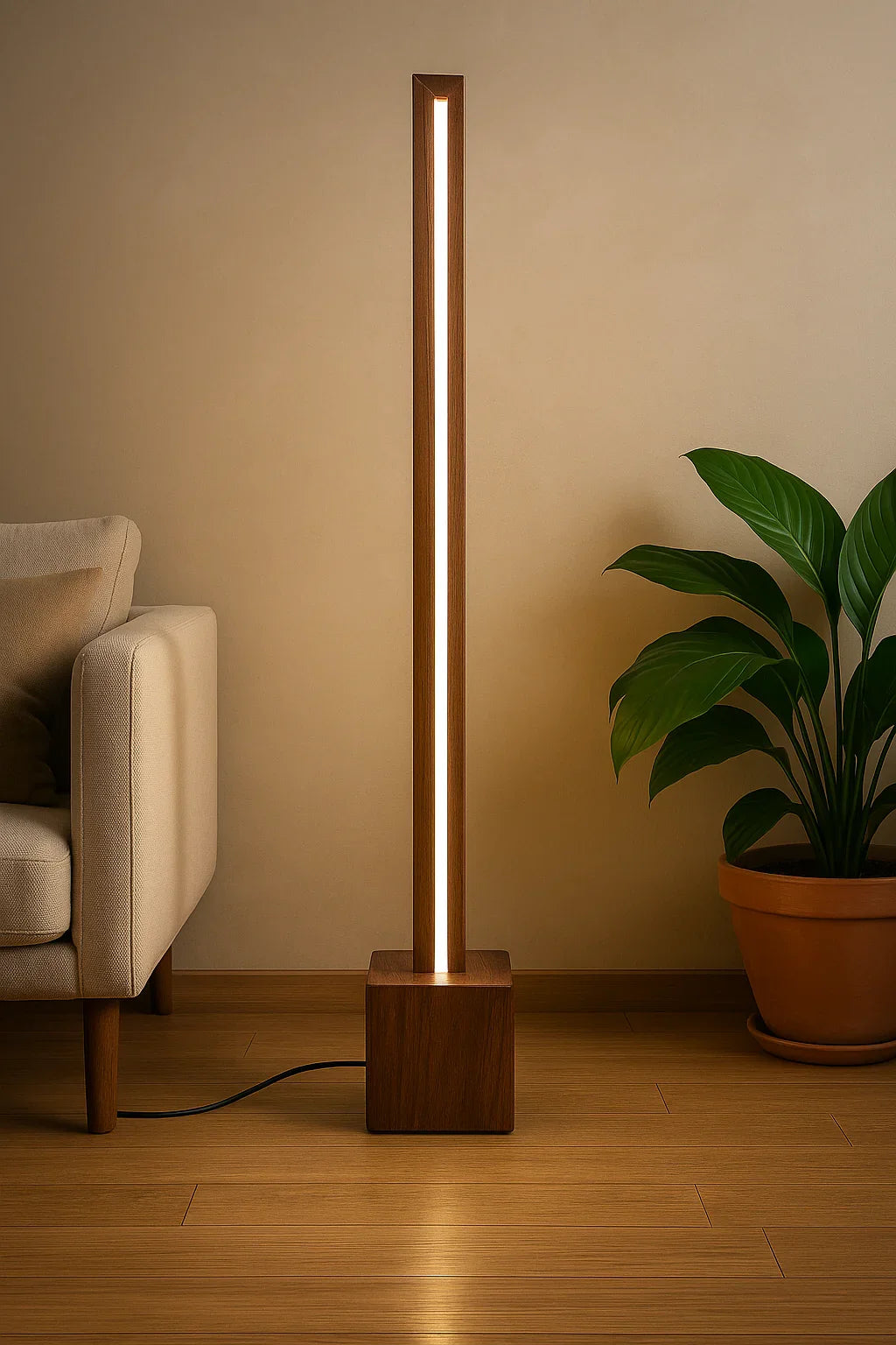 Minimalist Wooden Floor Lamp – Modern Square Rod Structure - NixWoods